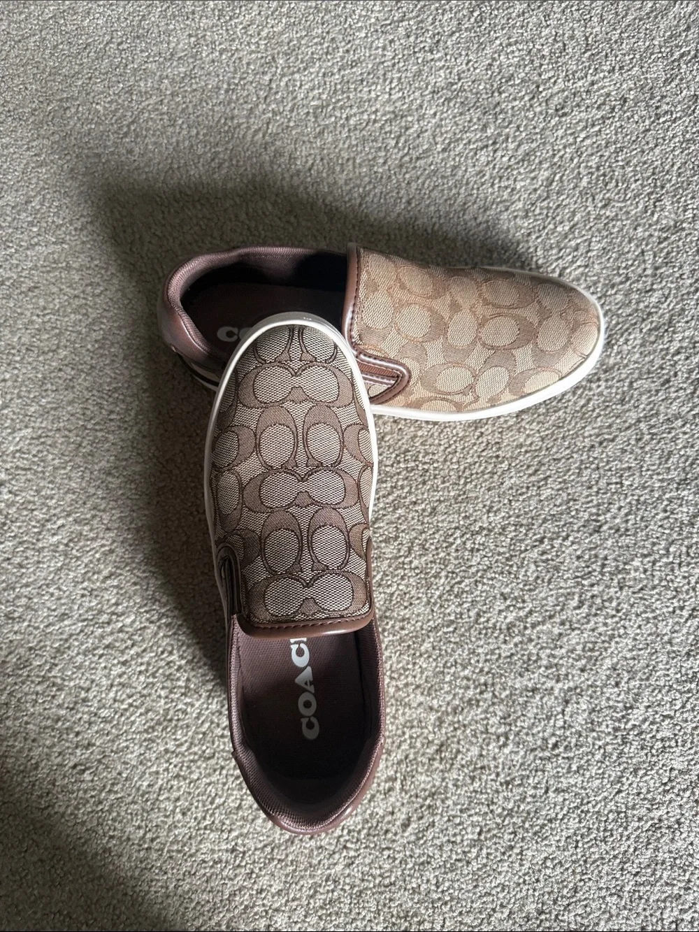 Coach Signature Slip-On Moccasins in Brown and Tan